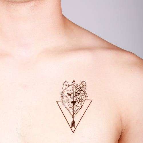 tatouage ephemere loup geometrique style puissant et moderne