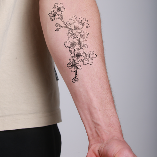 tatouage ephemere cerisier en fleurs style delicat et poetique