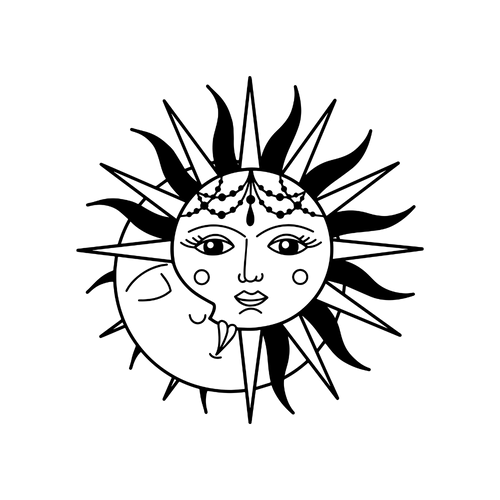 tatouage lune et soleil en noir design epure et symbolique