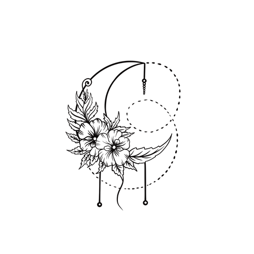 tatouage grande lune en noir design epure et symbolique
