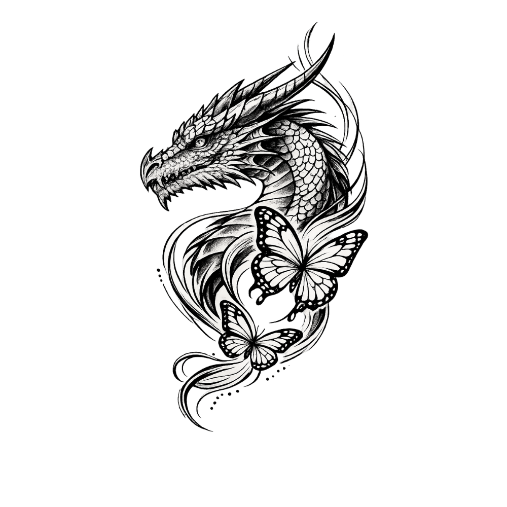 Tatouage dragon et papillon