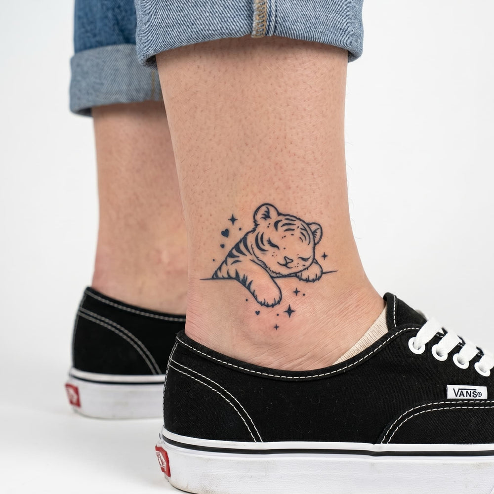 Tatouage ephemere réaliste petit tigre mignon