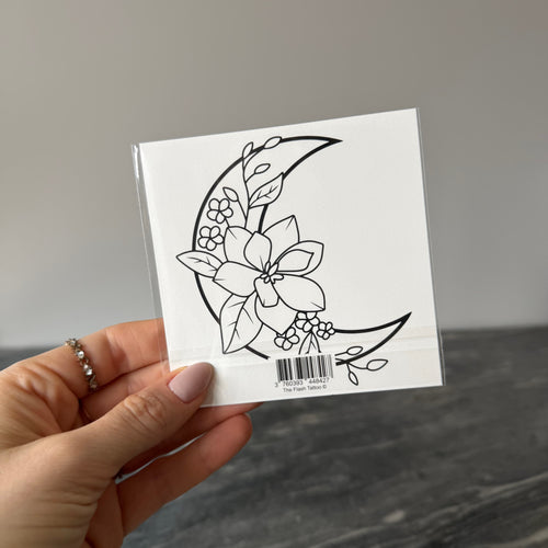 Tatouage éphémère lune fleur tattoo grande taille à l'encre de jagua jusqu'à 2 semaines et réaliste