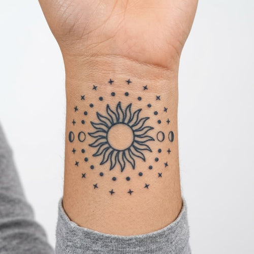 Tatouage ephemere soleil avec étoiles