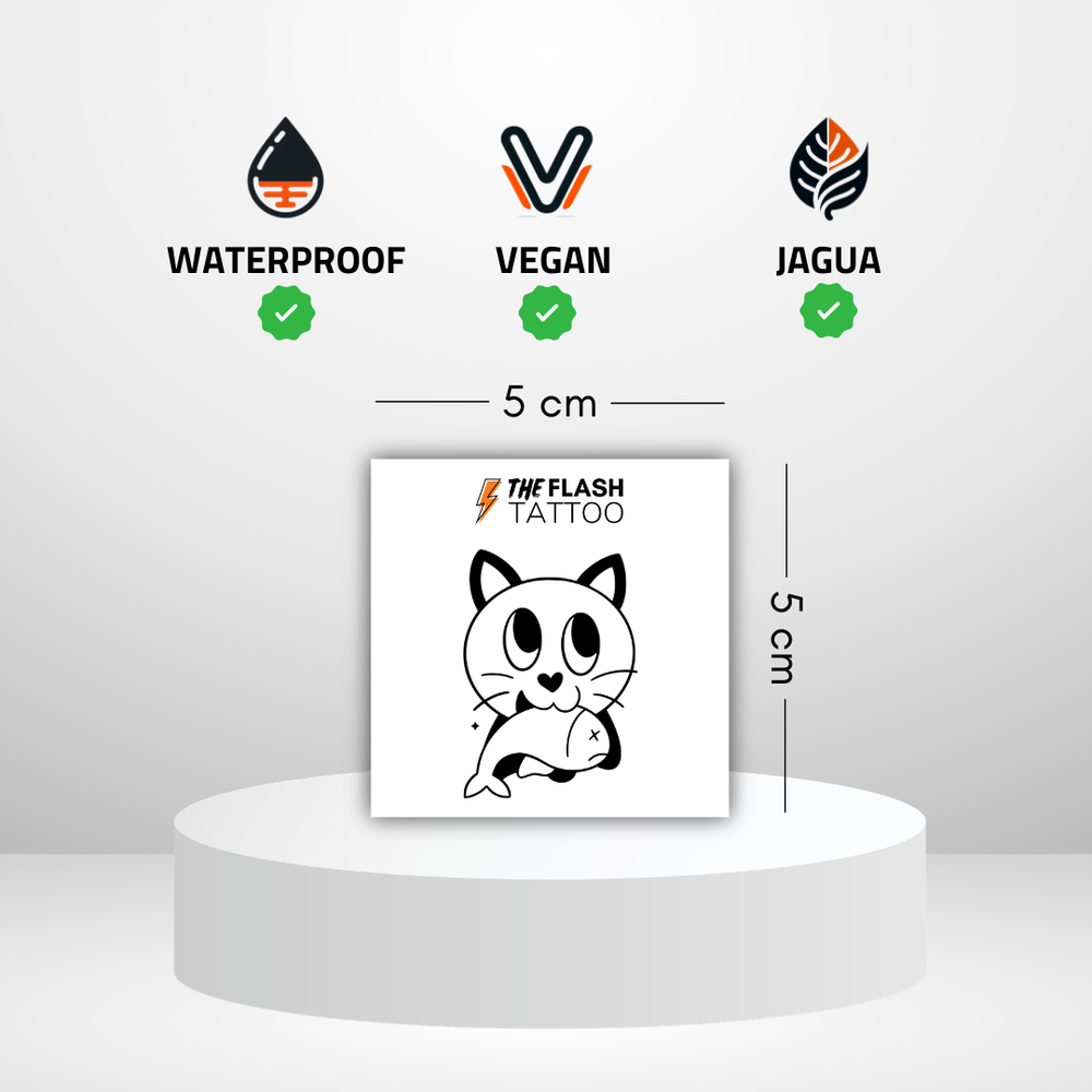 Tattoo ephemere chat cartoon noir et blanc